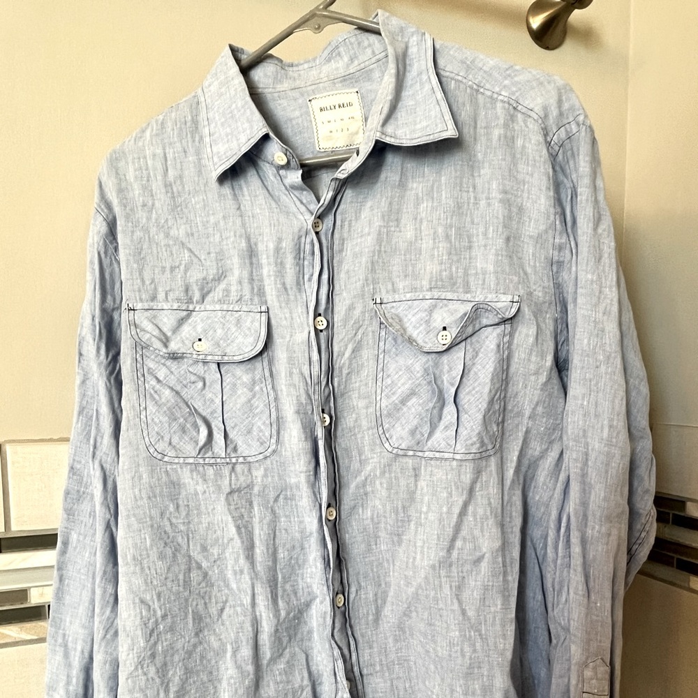 Billy Reid Linen Shirt. Baby Blue XL